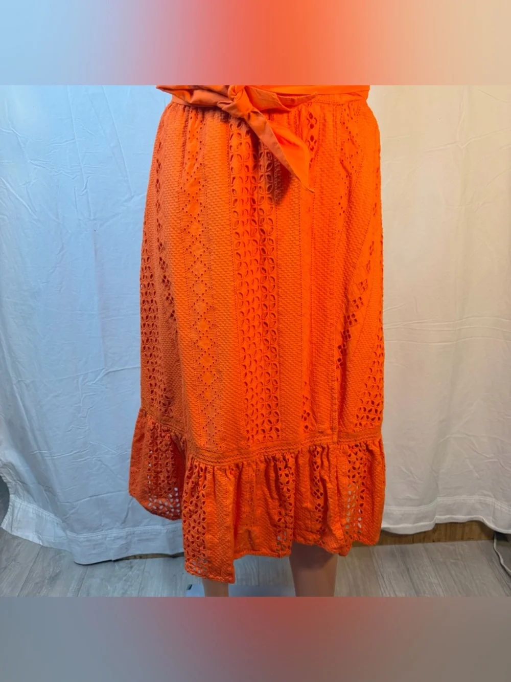 J. Crew Orange Eyelet Wrap Midi Dress
